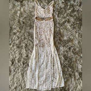 GUESS White Lace Cut Out Maxi Dress with High Splits Size S
